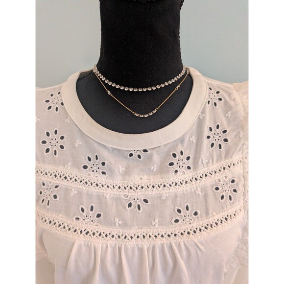 J. Crew Top Womens S Long Sleeve Eyelet Ruffle Cotton Pullover Blue Peasant New - Picture 2 of 13